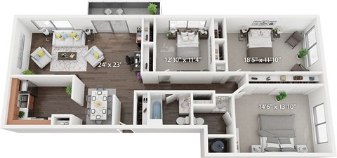 Floor plan for 3 beds, 2 baths, 1510 sqft